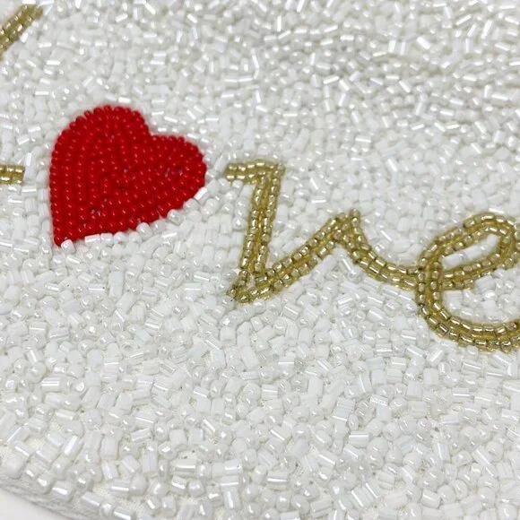 Love Heart Beaded Zip Pouch Gold Chain Handle - Picture 5 of 7